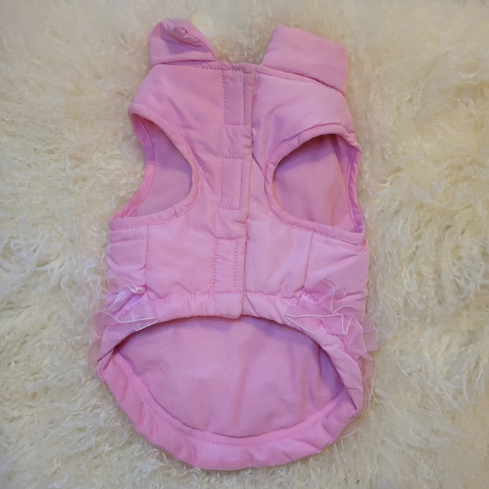 😊 Simply Dog Pink Puffer Vest Jacket Hat Accessory Breeds Lace Bow Velcro Easy - Picture 6 of 8